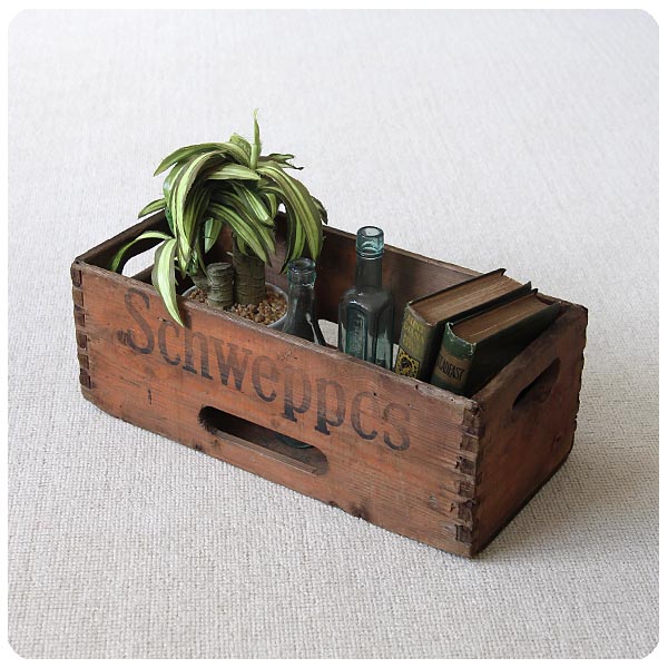 イギリス ヴィンテージ Schweppes オールドパインボックス 木箱 カントリー 店舗什器 K-358