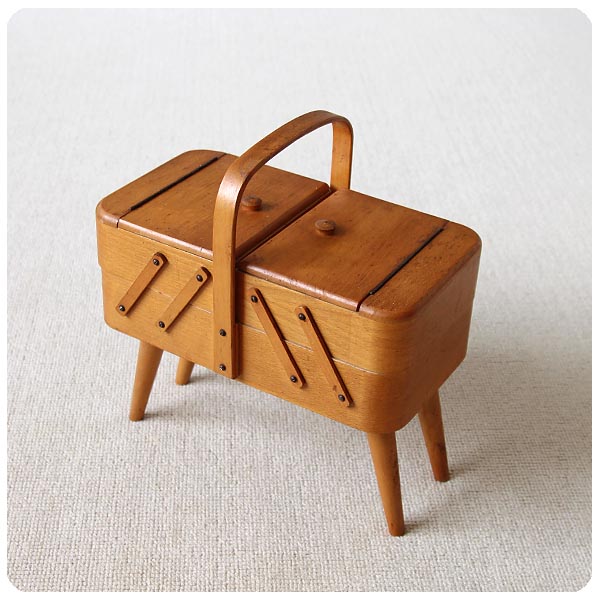 イギリス ヴィンテージ ソーイングボックス 裁縫箱 木製 インテリア 家具 店舗什器 K-436