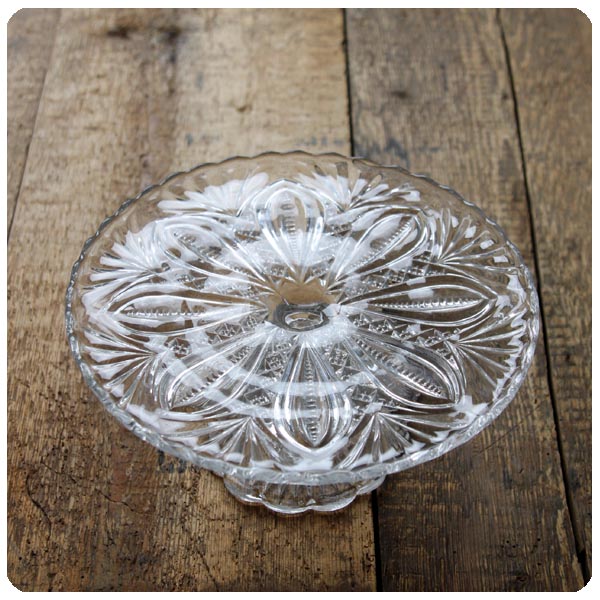 イギリス アンティーク ガラスケーキスタンド コンポート皿 プレスガラス インテリア 雑貨 店舗什器 K-489