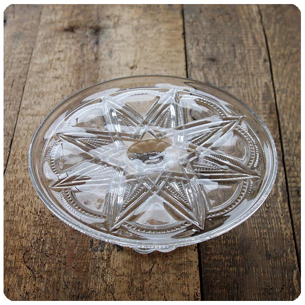 イギリス アンティーク ガラスケーキスタンド コンポート皿 プレスガラス インテリア 雑貨 店舗什器 K-490
