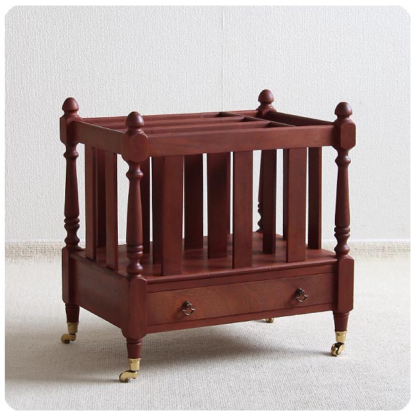 イギリス アンティーク調 カンタベリー キャスター付きマガジンラック 楽譜入れ ディスプレイ ビンテージ 家具 K-775