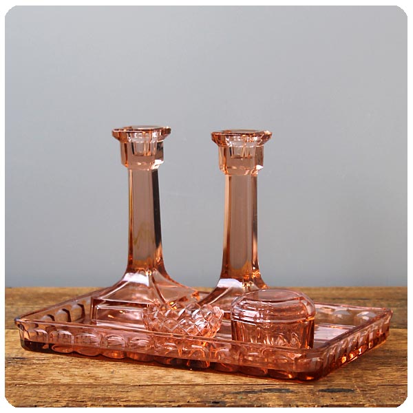 イギリス アンティーク ガラスドレッシングセット キャンドルスタンド インテリア 雑貨「トリンケットセット」K-953