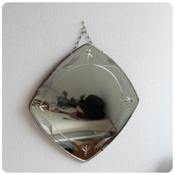 イギリス アンティーク ウォールミラー 壁掛け鏡 アールデコ インテリア雑貨「カットガラス」K-159