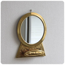 イギリス アンティーク 真鍮製ブラシ付きウォールミラー ブラス 壁掛け鏡 インテリア 雑貨 店舗什器 K-283