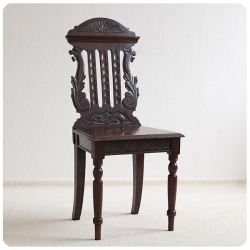 イギリス アンティーク オーク ホールチェア 木製椅子 彫刻装飾 インテリア 家具 店舗什器 K-426