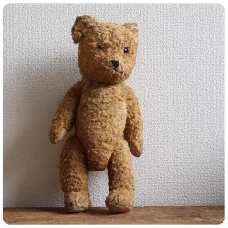 イギリス アンティーク テディベア/ぬいぐるみ/蚤の市/全長約42cm/コレクター品/雑貨【表情がキュートなクマさん】M-486