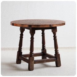 イギリス アンティーク オールドコパートップテーブル 銅製天板 木製 家具「重厚なつくり」P-227