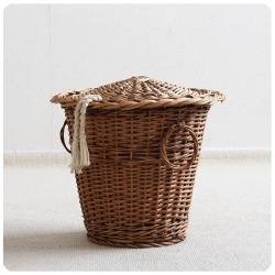 イギリス ヴィンテージ 蓋付きバスケット 籐製 インテリア雑貨 ナチュラル ディスプレイ「ラタン」P-397