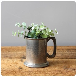 イギリス アンティーク ピューター マグカップ タンカード ガラス底 花瓶 インテリア雑貨 P-707