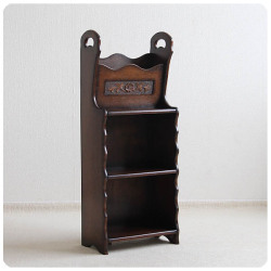 イギリス アンティーク調  マガジンラック オーク材 本棚 インテリア 家具 店舗什器「花柄彫刻がエレガント」Q-109