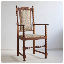 イギリス アンティーク アームチェア ボビンレッグ オーク材 彫刻 インテリア 家具 店舗什器「ハイバックチェア」Q-114