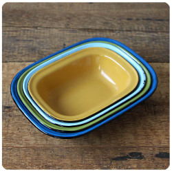 イギリス アンティーク ホーローバット4個セット 皿 キッチン インテリア 雑貨 店舗什器「カラフルなトレイ」Q-138