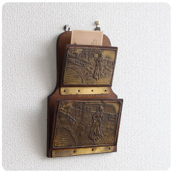 イギリス アンティーク ウォールレターラック ブラス 真鍮 オーク材 インテリア 雑貨 店舗什器「レターホルダー」Q-144