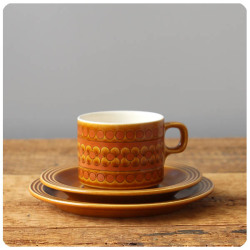 イギリス ヴィンテージ ホーンジー カップ＆ソーサ― トリオ ケーキ皿 陶磁器 食器 花柄 サフラン「HORNSEA SAFFRON」Q-564
