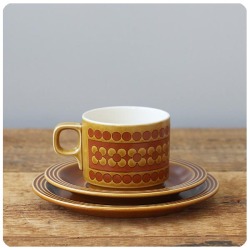 イギリス ヴィンテージ ホーンジー カップ＆ソーサ― トリオ ケーキ皿 陶磁器 食器 花柄 サフラン「HORNSEA SAFFRON」 Q-698