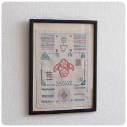 イギリス アンティーク 刺繍サンプラーフレーム/店舗什器/インテリア雑貨/木枠/ガラス【壁面をおしゃれにディスプレイ】S-197
