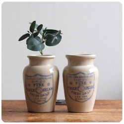 イギリス アンティーク 陶器クリームボトルペア/2個セット/インテリア雑貨/フラワーベース/花器【PURE THICK CREAM】S-415