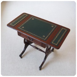 英国アンティーク調 キャスター付きバタフライテーブル/マホガニー家具/ドロワー/イギリス【レザートップがエレガント】S-496