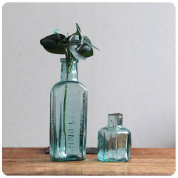 英国 アンティーク ガラスボトル×インクボトル/八角形/薬瓶/インテリア雑貨/花瓶/イギリス【LUNG TONIC OWBRIDGE'S】S-628