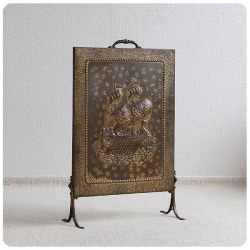 イギリス アンティーク 真鍮製ファイヤースクリーン/ブラス/帆船/衝立/家具/店舗什器【絵画のような暖炉カバー】T-110