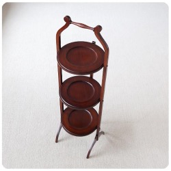 イギリス アンティーク 折りたたみ ケーキスタンド3段/マホガニー/飾り台/英国家具/フォールディング【インレイ装飾】T-487