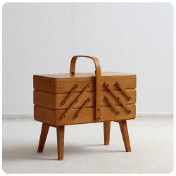 ポーランド アンティーク ソーイングボックス 脚付き 裁縫箱 カントリー 収納家具 V-242