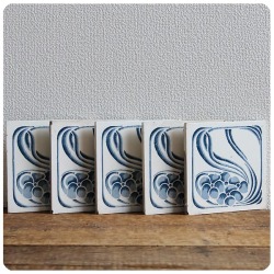 イギリス アンティーク タイル 5枚セット 陶器 インテリア雑貨 花柄「鍋敷き/コースター」V-664