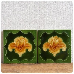 イギリス アンティーク タイル2枚セット 陶器 インテリア 雑貨 英国「鍋敷き/コースター」V-743