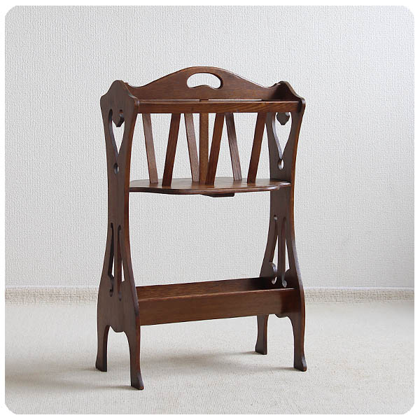 英国　アンティーク　木製　マガジンラック　本棚　収納　シェルフ　イギリス 英国アンティーク木製マガジンラック本棚収納シェルフイギリス