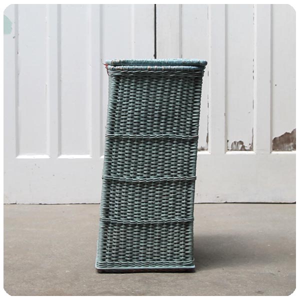 イギリス アンティーク ペイント ランドリーボックス/籐編み