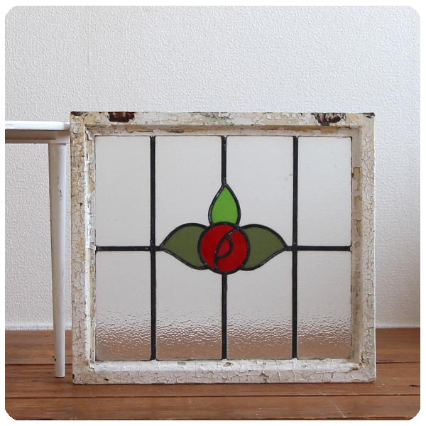 イギリス アンティーク ステンドグラス 鉄枠 扉 ガラス窓 採光 人気のバラ柄です N