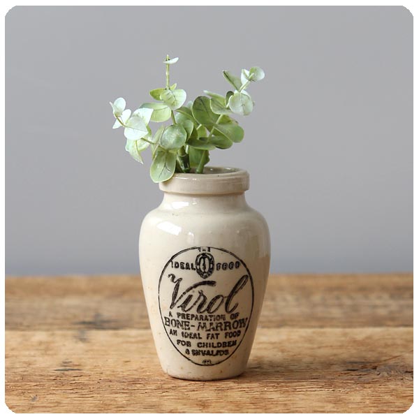 イギリス アンティーク Virol陶器ボトル ヴィロール ポット フラワー