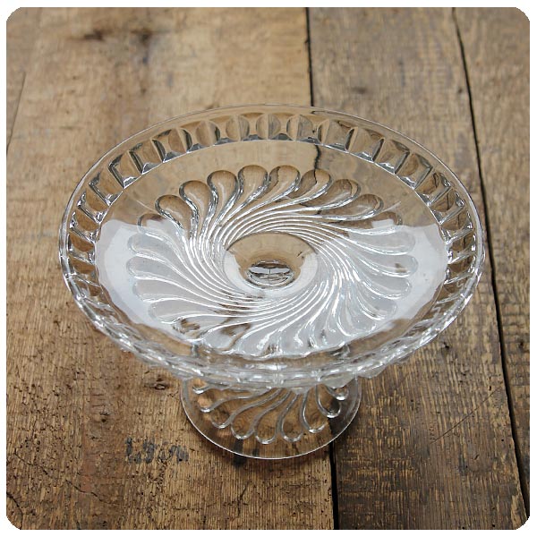 イギリス アンティーク ガラスケーキスタンド コンポート皿 プレス  