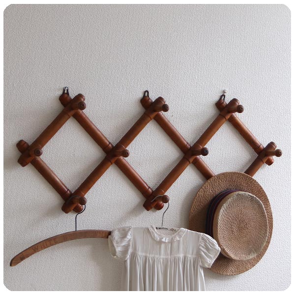 フランス アンティーク 木製コートフック ハットフック 蛇腹式 ハンガー ウォールフック 自由自在にサイズ