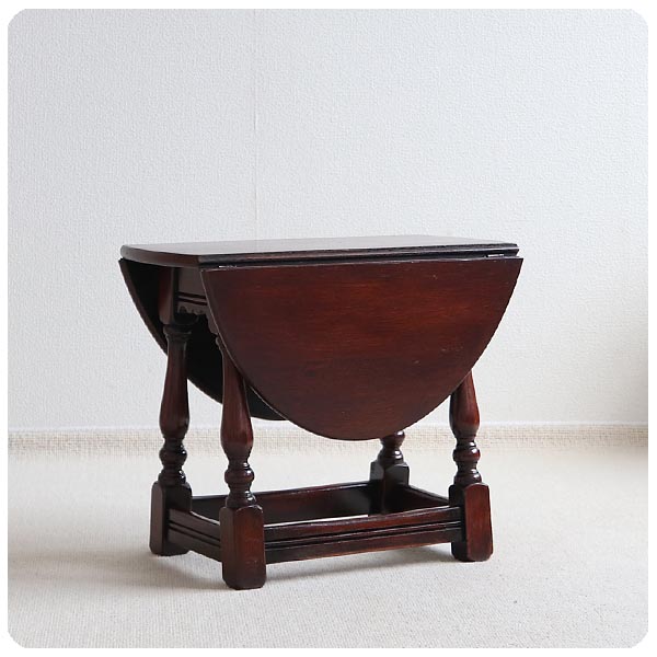 英国アンティーク木製ドロップリーフコーヒーテーブル/バタフライ机(84  