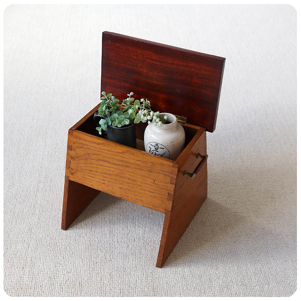 イギリス アンティーク 収納ボックス付きミニスツール イス シャイン