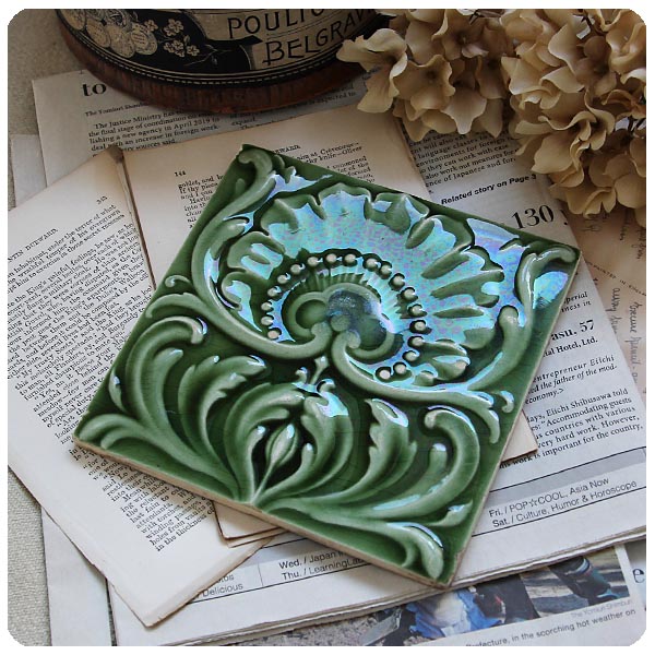 イギリス アンティーク タイル 花柄 インテリア 陶器 英国 雑貨  