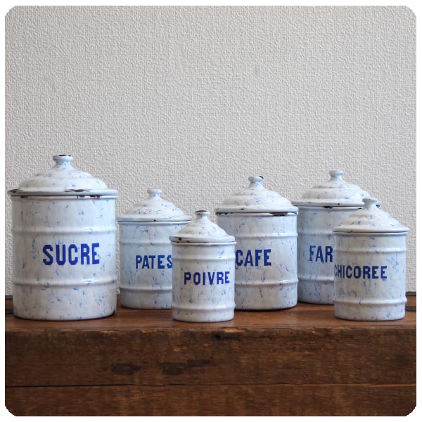 ベルギー アンティーク マーブル柄ホーローキャニスター6個セット  