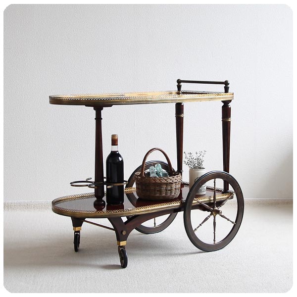 フランス アンティーク調 ボトルホルダー付きワゴン/トロリー/サービス  