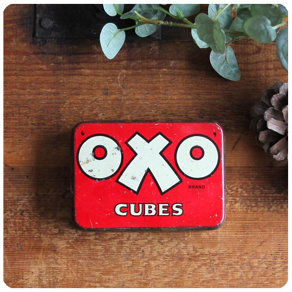 イギリス アンティーク OXO Cubes/オクソ缶/TIN/ティン/ブリキ/インテリア雑貨【コレクターが数多く存在するOXO缶】M-392