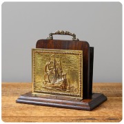 イギリス アンティーク レタースタンド 真鍮 木製 帆船 インテリア 雑貨 店舗什器 K-645