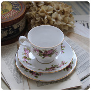 イギリス アンティーク Queen Anne カップ＆ソーサートリオ  陶磁器 ボーンチャイナ製 店舗什器「BONE CHINA」Q-120