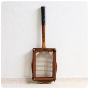 イギリス アンティーク ラケットプレス付きテニスラケット 木製 インテリア 雑貨 ヴィンテージ 店舗什器【Treble Blue】Q-252