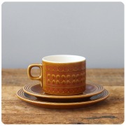 イギリス ヴィンテージ ホーンジー カップ＆ソーサ― トリオ ケーキ皿 陶磁器 食器 花柄 サフラン「HORNSEA SAFFRON」 Q-697