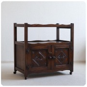 イギリス アンティーク調 キッチンワゴン/トロリー/キャビネット/店舗什器/ディスプレイ台/オーク材【クラシカル家具】T-673