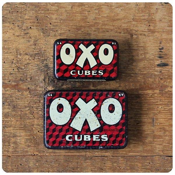 イギリス アンティーク オクソ缶2個セット TIN ティン ブリキ インテリア雑貨「OXO Cubes」P-196