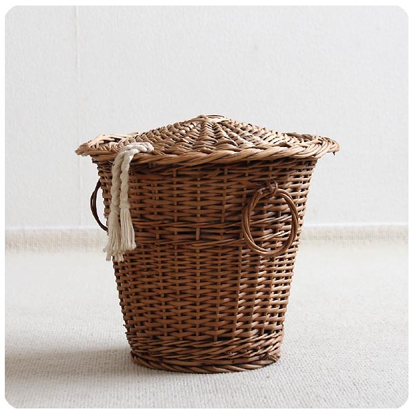 イギリス ヴィンテージ 蓋付きバスケット 籐製 インテリア雑貨 ナチュラル ディスプレイ「ラタン」P-397