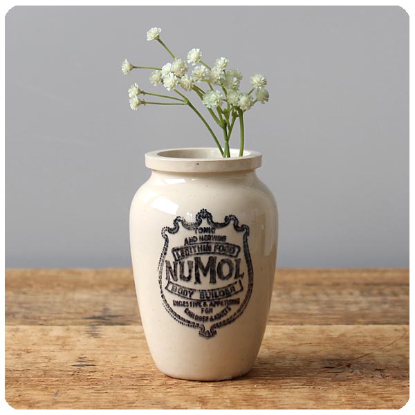 イギリス アンティーク NUMOL陶器ボトル ヌモール ジャー フラワーベース「栄養補助食品ポット」P-498