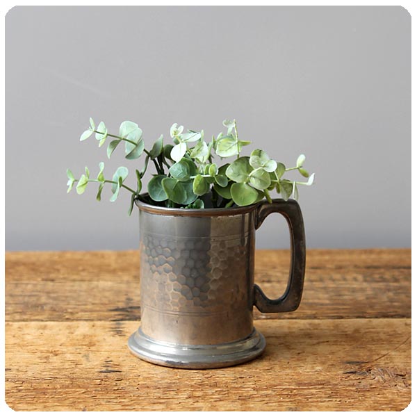 イギリス アンティーク ピューター マグカップ タンカード ガラス底 花瓶 インテリア雑貨 P-707