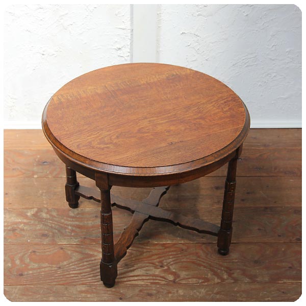イギリス アンティーク オーク ラウンドテーブル 古木 ローテーブル 無垢材 家具 P-731